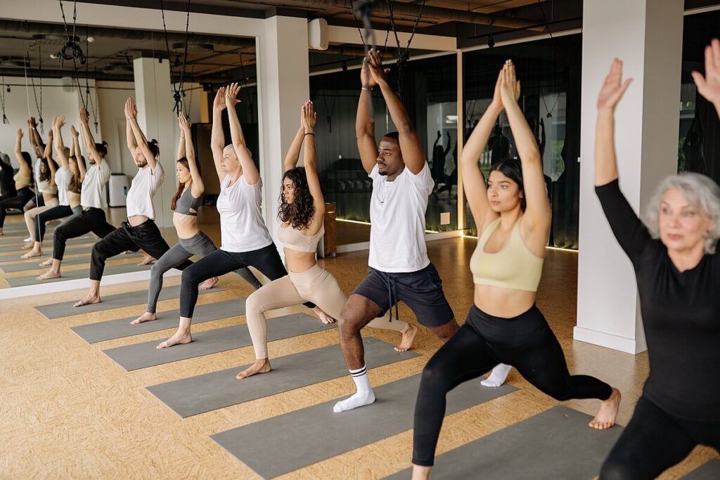 People enjoying a yoga class